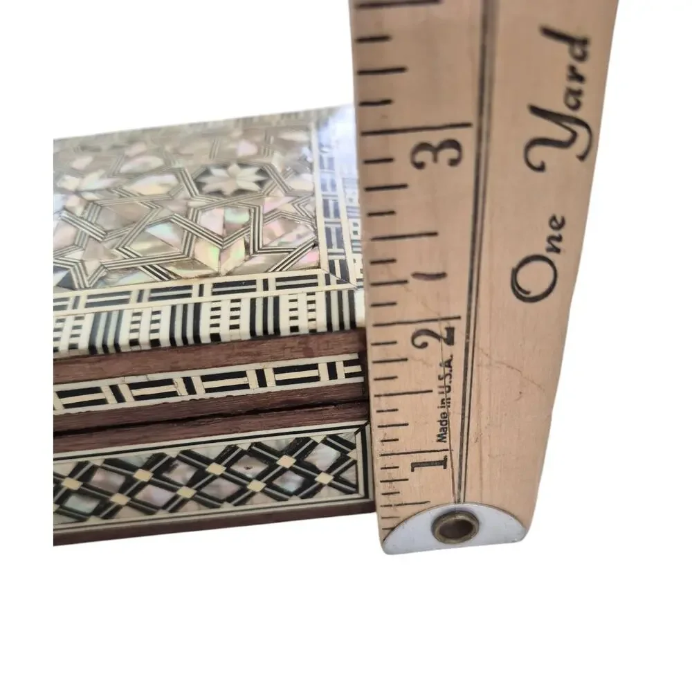 Vintage Wood & Mother of Pearl Inlaid Mosaic Box Trinket Jewelry Catchall Small